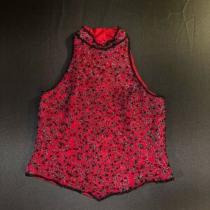 Floral Red silk beaded Top vintage